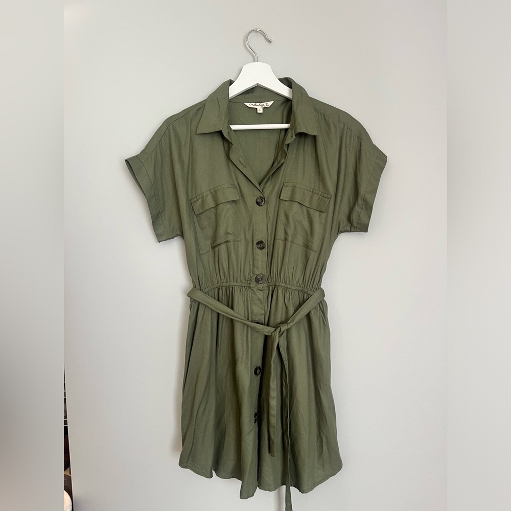 Indulge Olive Green Summer Dress Size L